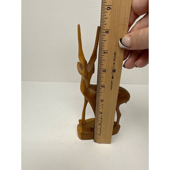 Vintage Hand-Carved Wooden Gazelle Figurine With Baby 8" Tall Antelope Sculpture - Picture 6 of 7
